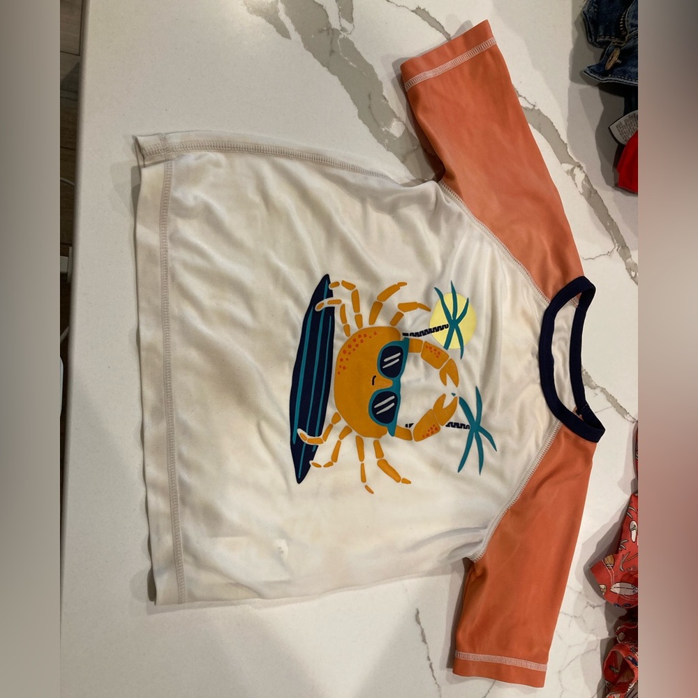 Toddler boy old navy rash guard swim trunks orange white surfer crab beach set - Picture 6 of 13